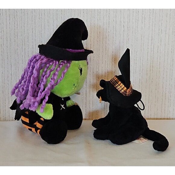 Dan Dee Wicked Witch and Ty Black Cat In Hat Plush Lot Halloween Green Doll - Picture 7 of 11